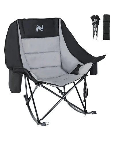 Mooncool Oversized Rocking Camping Chair Supports 400 lbs with Side Pocket, Cup Holder and Carry Bag Outdoor