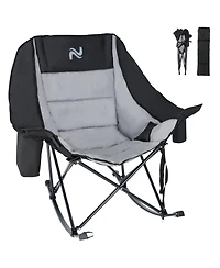 Mooncool Oversized Rocking Camping Chair Supports 400 lbs with Side Pocket, Cup Holder and Carry Bag Outdoor
