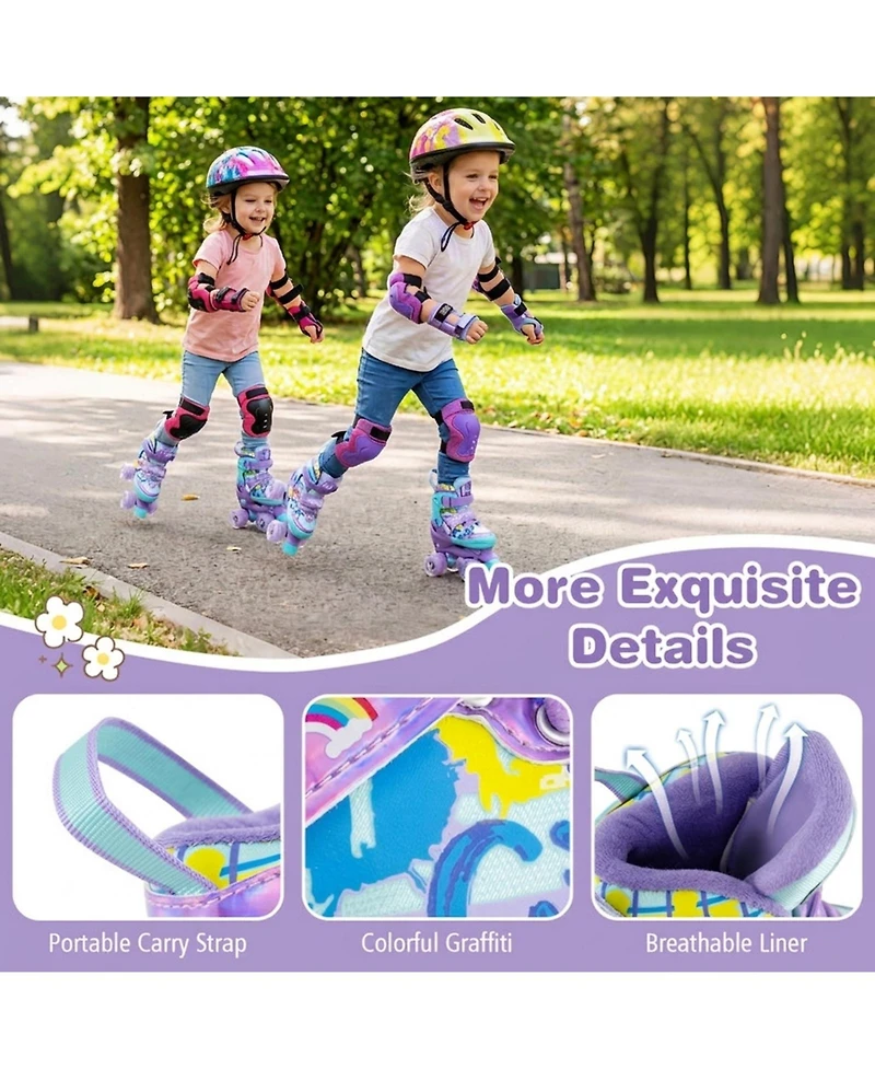 Sugift 4 Sizes Adjustable Kids Roller Skates with Light-up Wheels and Safety Protection