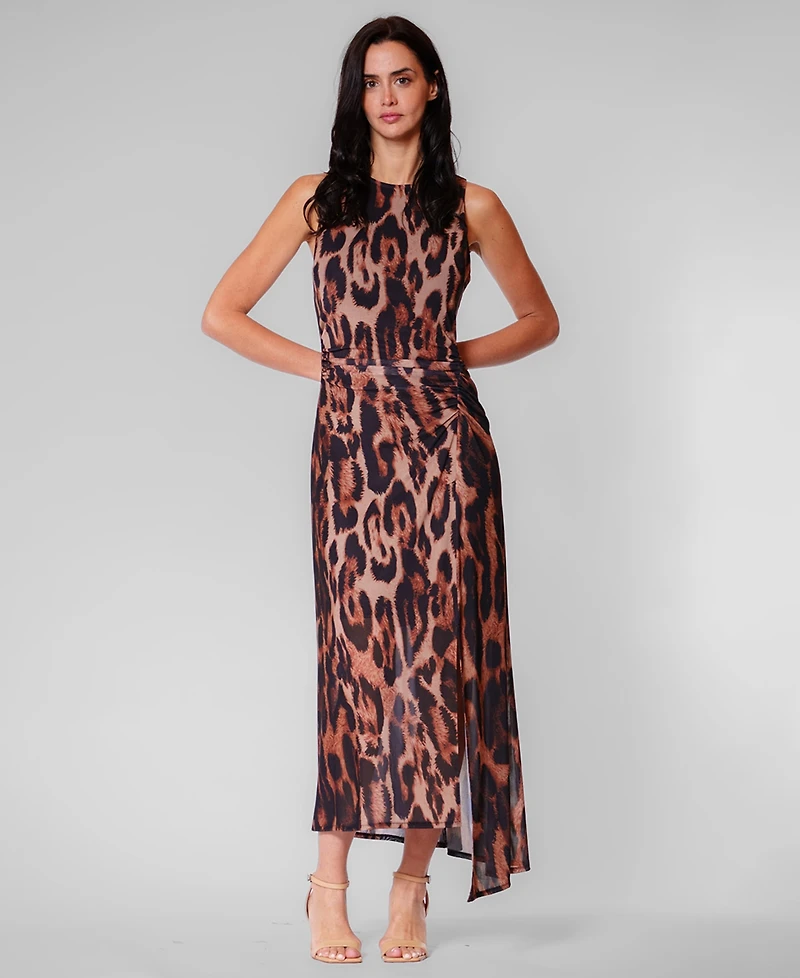 julia jordan Women's Leopard-Print Asymmetrical-Hemline Midi Dress