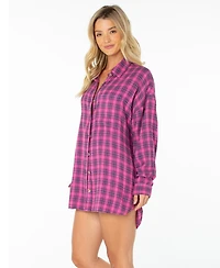 Roxy Women's Driftwood Oversized Plaid Button-Up Shirt