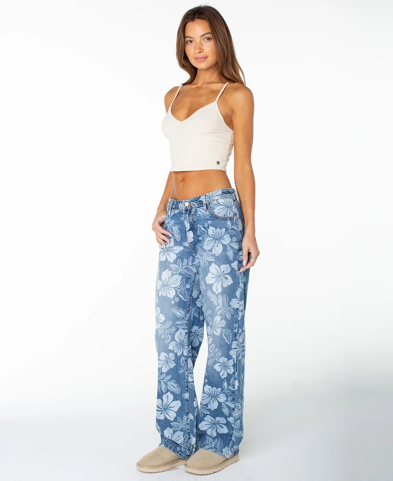 Roxy Women's Haven Flora Low-Rise Straight-Leg Floral-Print Jeans