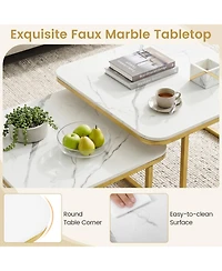 Sugift Nesting Coffee Table Set of 2 with Faux Marble Tops and Metal Frame
