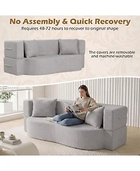 Sugift 75.5-Inch Convertible Folding Sofa Bed Floor Loveseat with Washable Teddy Fleece Cover