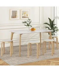 Sugift Set of 4 Stackable Bentwood Dining Chairs with Round Seat