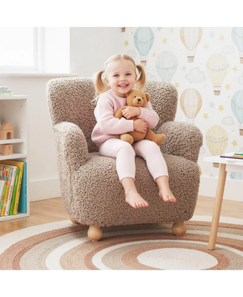Sugift Kids Sherpa Upholstered Armchair with Spring-Loaded Cushion and Rubber Wood Legs