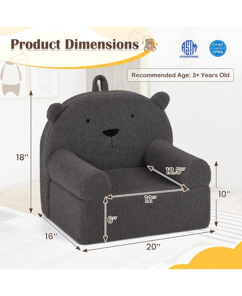 Sugift Kids Bear-Shaped Foam Couch with Soft Teddy Fleece Cover and Carry Handle