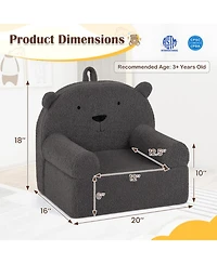 Sugift Kids Bear-Shaped Foam Couch with Soft Teddy Fleece Cover and Carry Handle