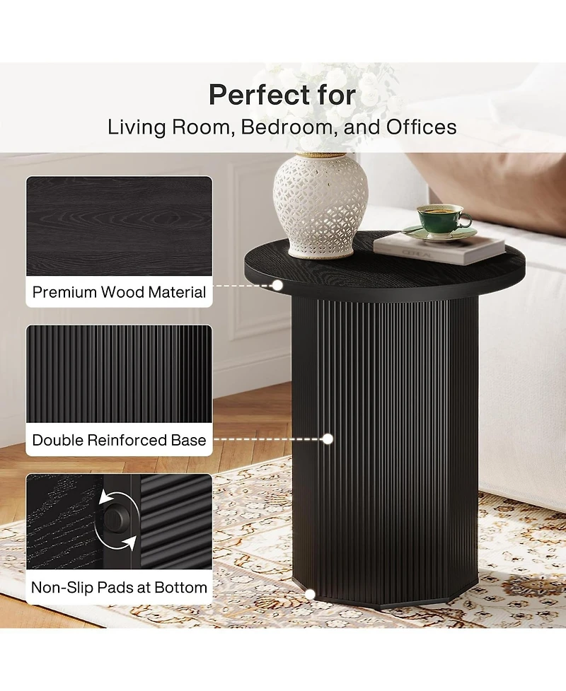 Tribesigns Round Pedestal End Table with Fluted Base