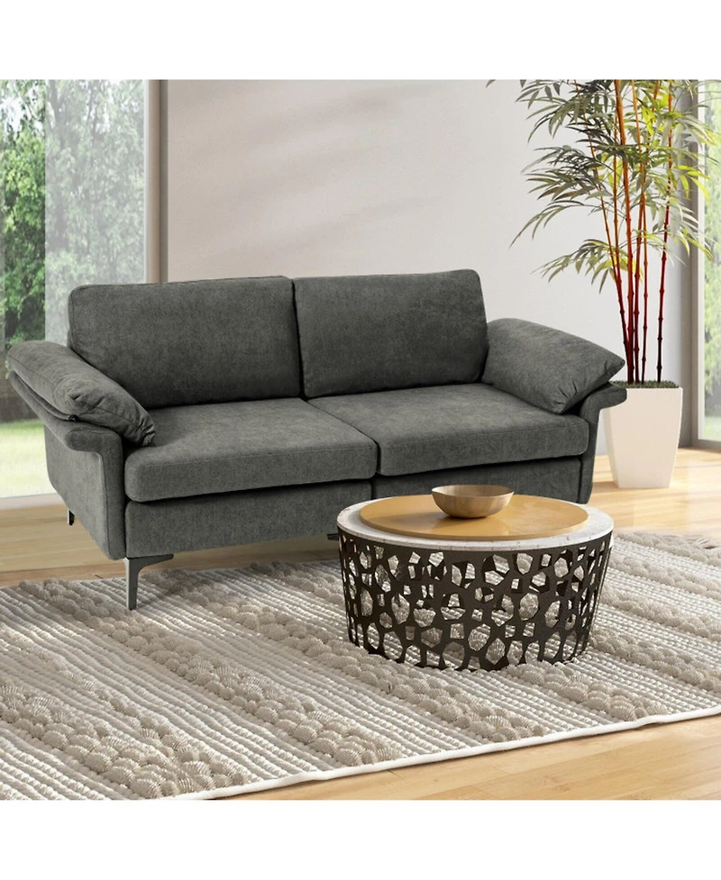 Sugift Modern Upholstered Loveseat Sofa with Spring System Armrest Pillows and Metal Legs