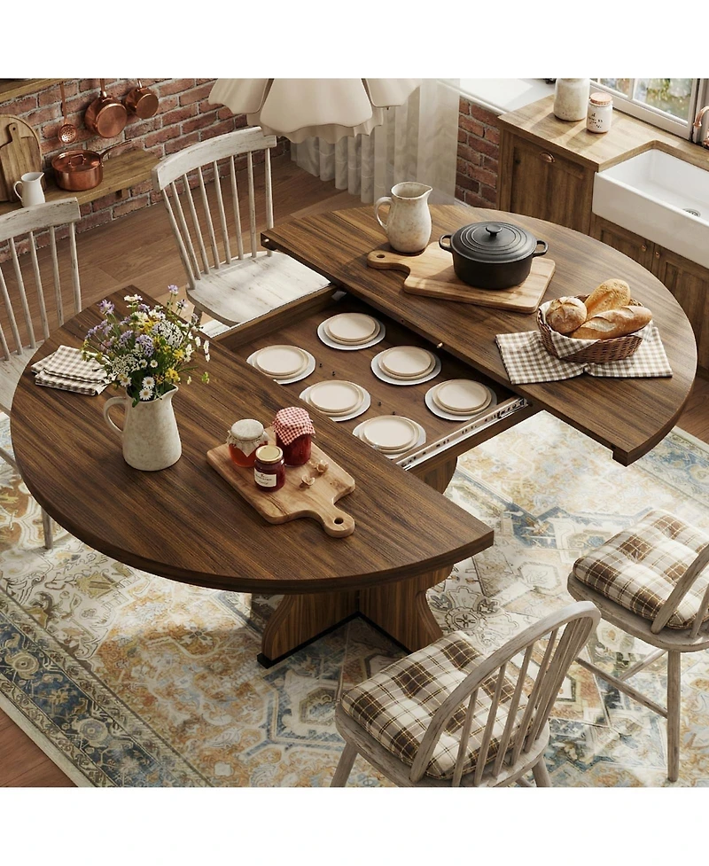 homfan 47"-63" Extendable Oval Farmhouse Dining Table with Metal Frame,Seating 4 to 8