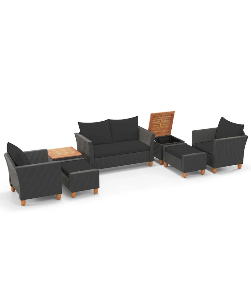 Sugift 7-Piece Patio Pe Rattan Sectional Sofa Set with Storage Tables and Ottomans