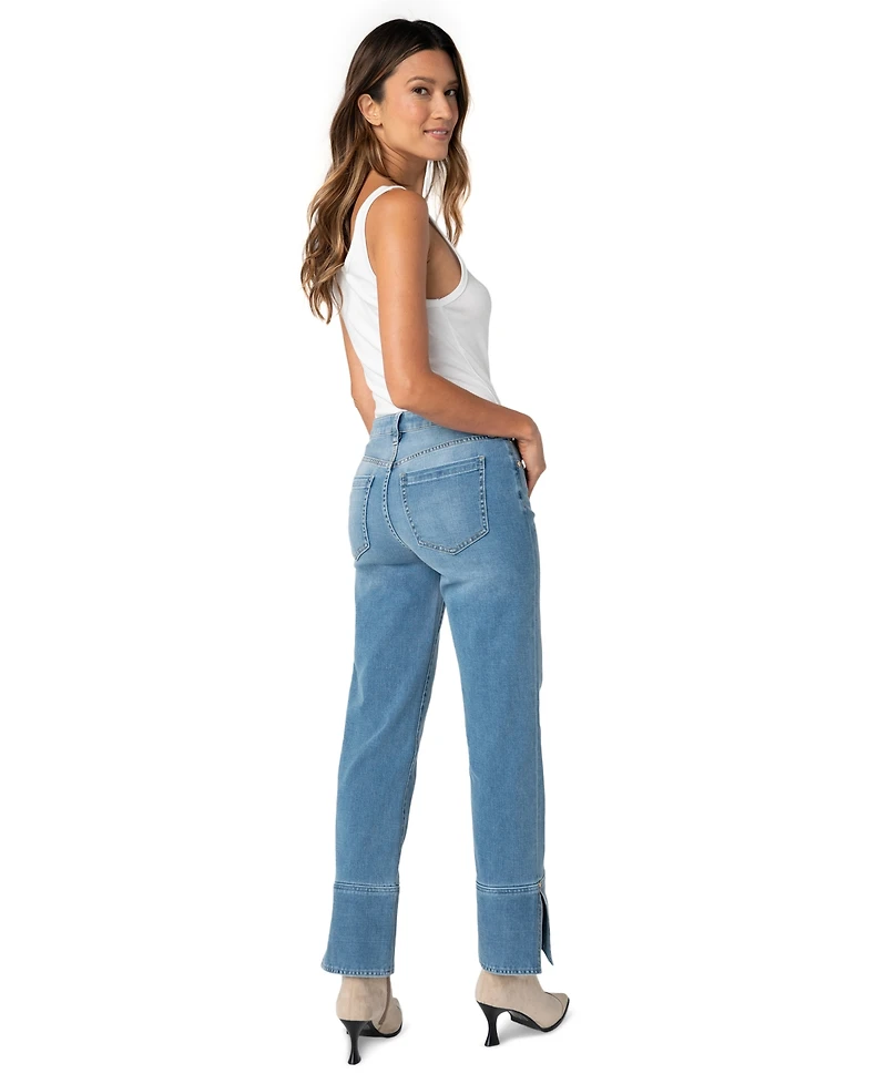 Liverpool Los Angeles Petite Kennedy Straight-Leg Cuffed Mid-Rise Jeans