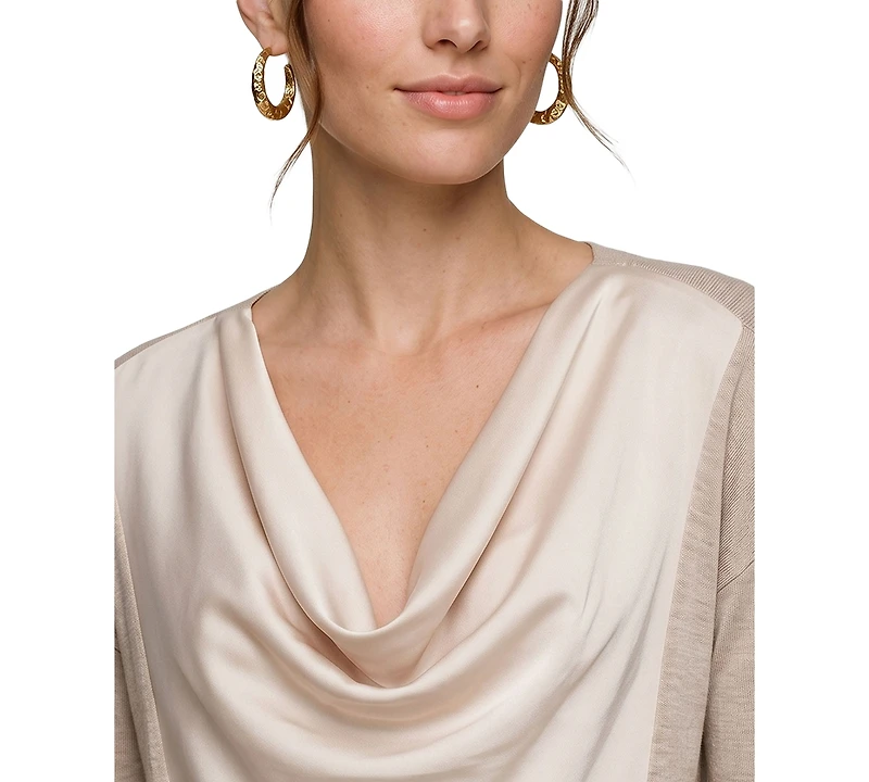Liverpool Los Angeles Petite Cowl Neck Long-Sleeve Satin Pullover