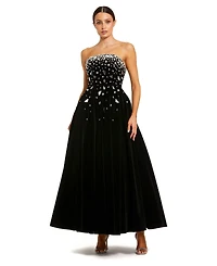 Mac Duggal Women's Strapless Embellished Velvet Midi Dress