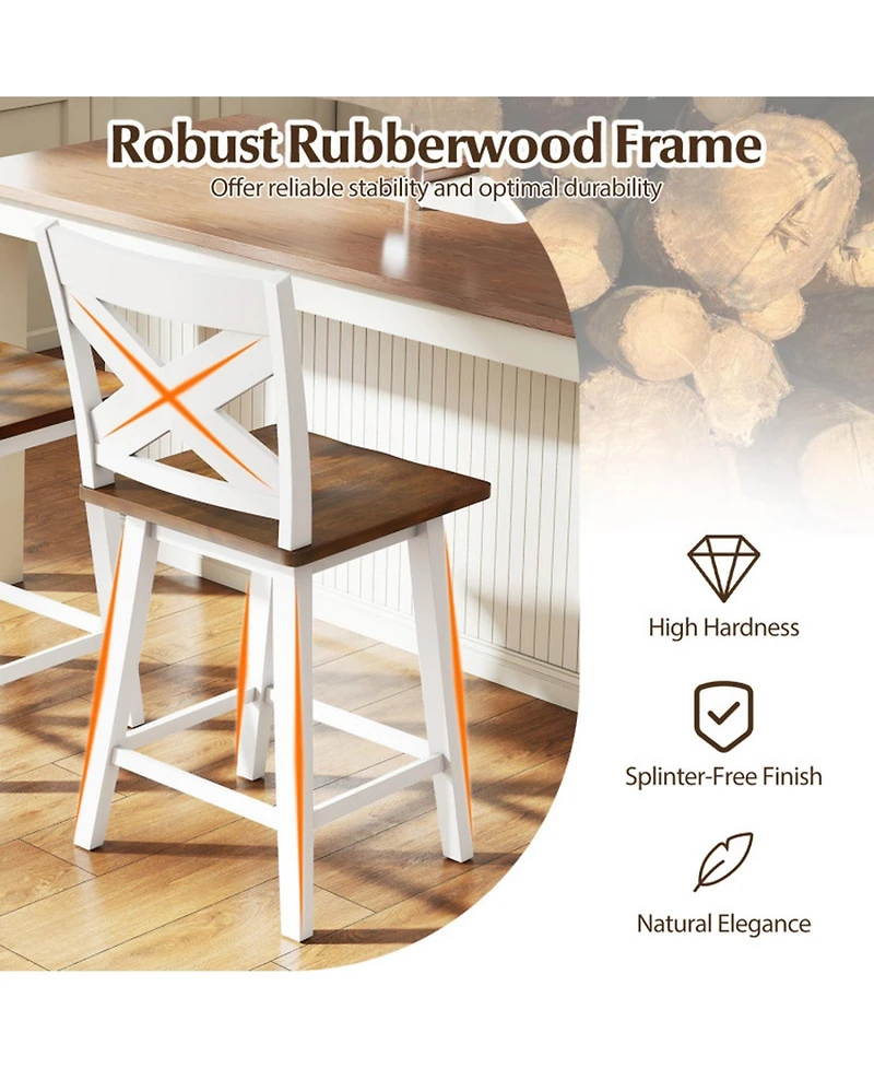 Sugift 24-Inch Rubberwood Swivel Bar Stools Set of 4 with Large Curved Seat