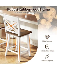 Sugift 24-Inch Rubberwood Swivel Bar Stools Set of 4 with Large Curved Seat