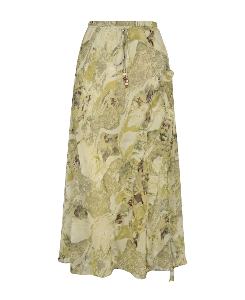 Modenaire Women's Tiered Ruffle Drawstring Midi Skirt