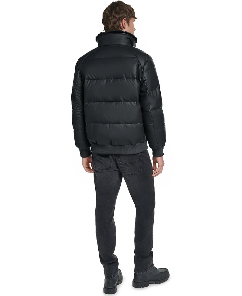 Karl Lagerfeld Paris Men's Sherpa Lined Stand Collar Puffer