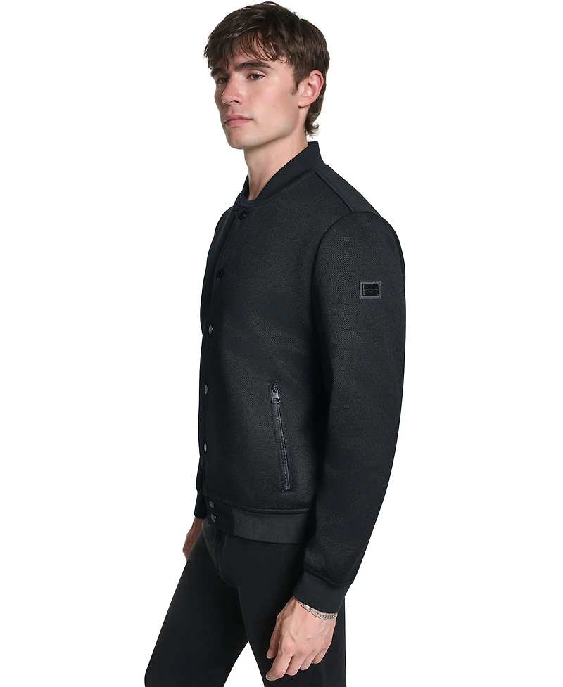 Karl Lagerfeld Men's Textured Varsity Zip Bomber Jacket