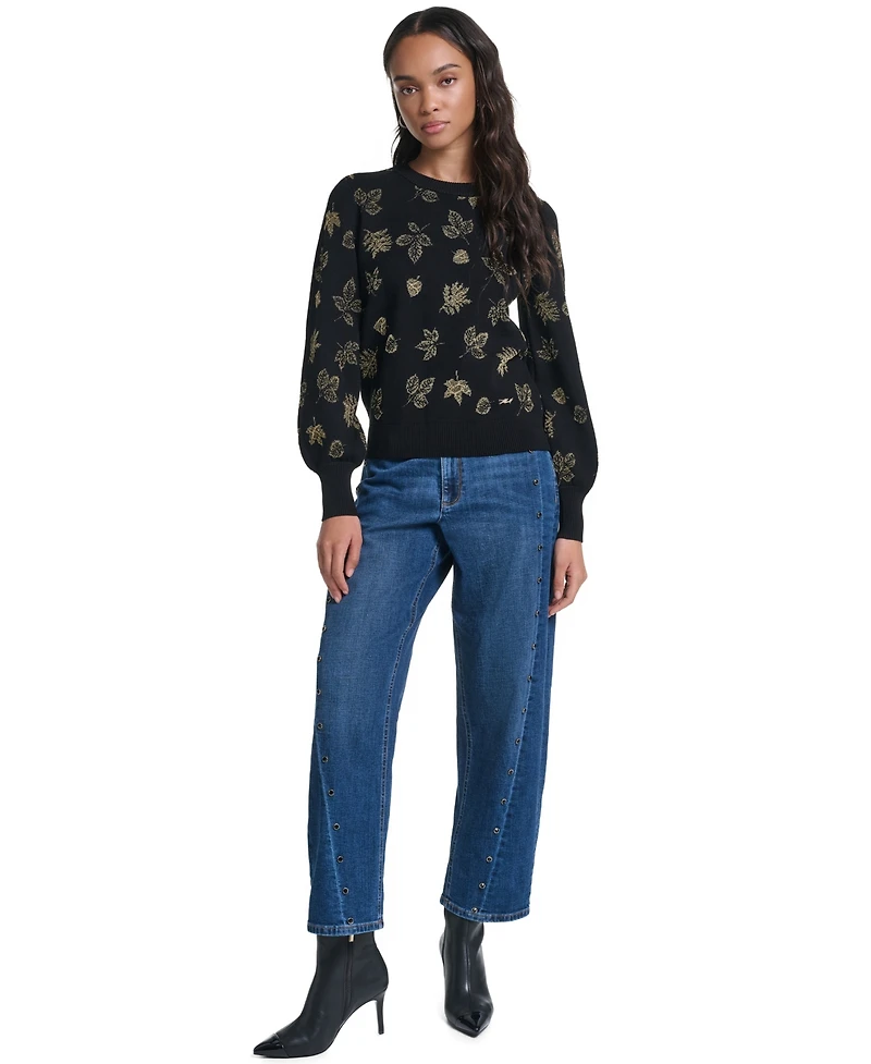 Karl Lagerfeld Paris Petite Lurex Motif Crewneck Sweater