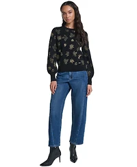 Karl Lagerfeld Paris Petite Lurex Motif Crewneck Sweater