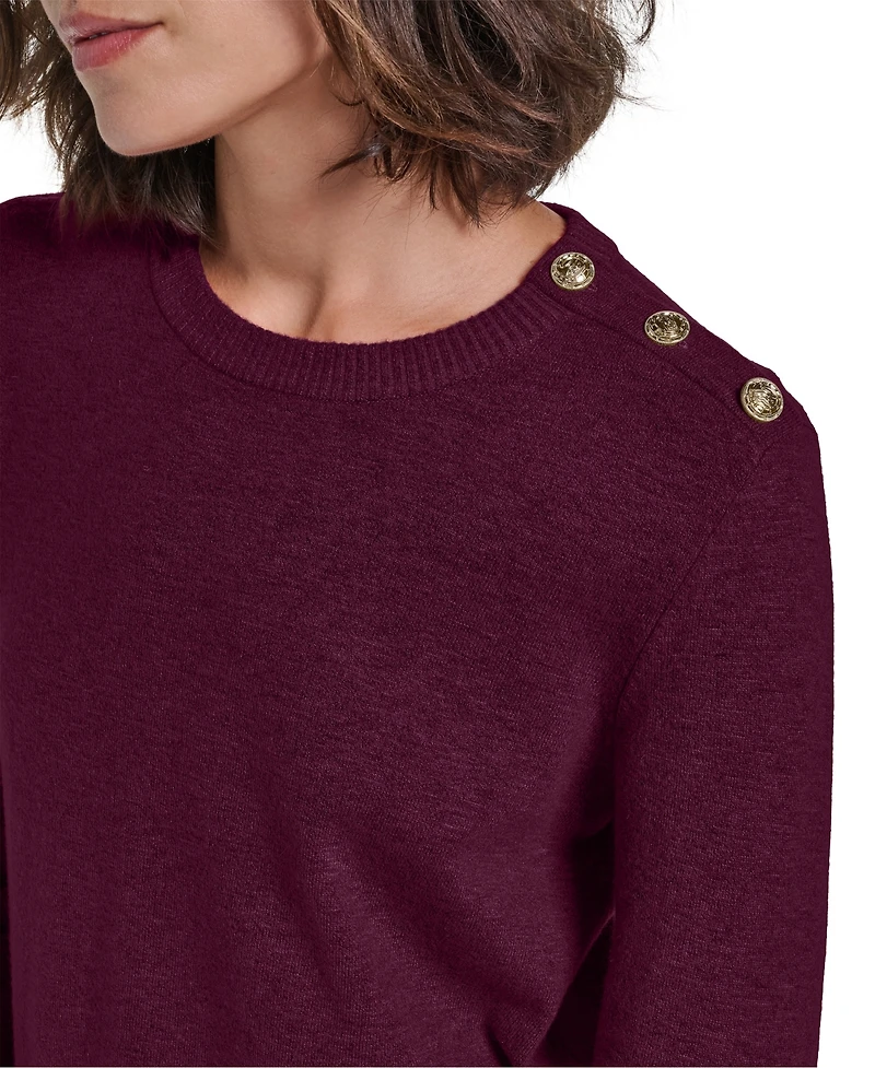 Karl Lagerfeld Paris Petite Crewneck Long-Sleeve Asymmetrical-Hem Sweater