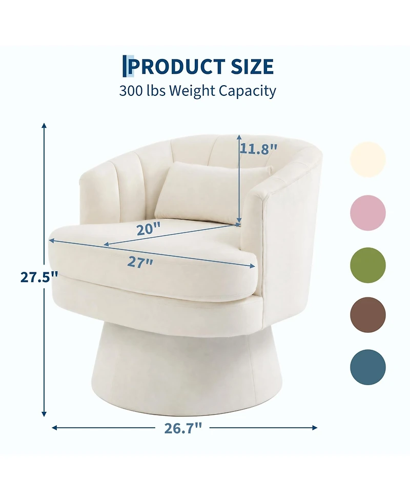 homfan Velvet Swivel Barrel Accent Chair with Lumbar Pillow, Soft Upholstered Armchair for Living Room Cozy 360degree(s) Round Base Reading