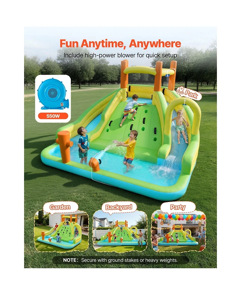 Hikeen Inflatable Bounce House, 13.3 x 11.4 x 8.4 ft Water Slide, Bouncer Castle with Climbing Wall, Double Tall Slides, Splash Pool