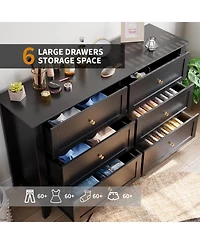 54" Wide 6-Drawer Lacquered Storage Chest, Modern Dresser with Deep Drawers, Multi-purpose Organizer for Bedrooms, Hallways and Entryways