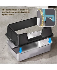 homfan Stainless Steel Litter Box, Extra Large, High Sides, Removable Tray, Non-Slip Mat, Scooper Included, Ideal for Large Cats and Maine Coons