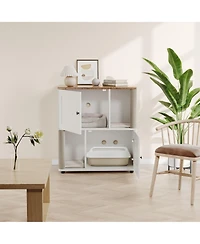 homfan Modern Double Cat Litter Box Cabinet Enclosure for 2 Cats, Hidden Washroom Furniture, Dual Compartments, Odor, Mark-Resistant Panels