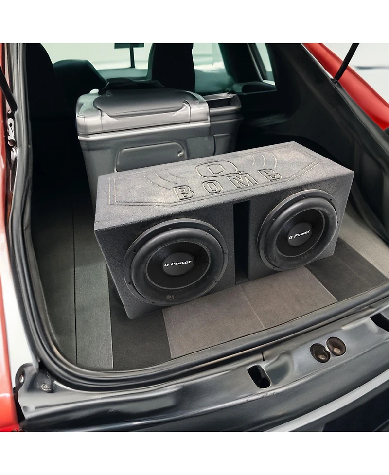 QPower QBOMB12V Dual 12" Vented Ported Subwoofer Sub Box with Bedliner Spray