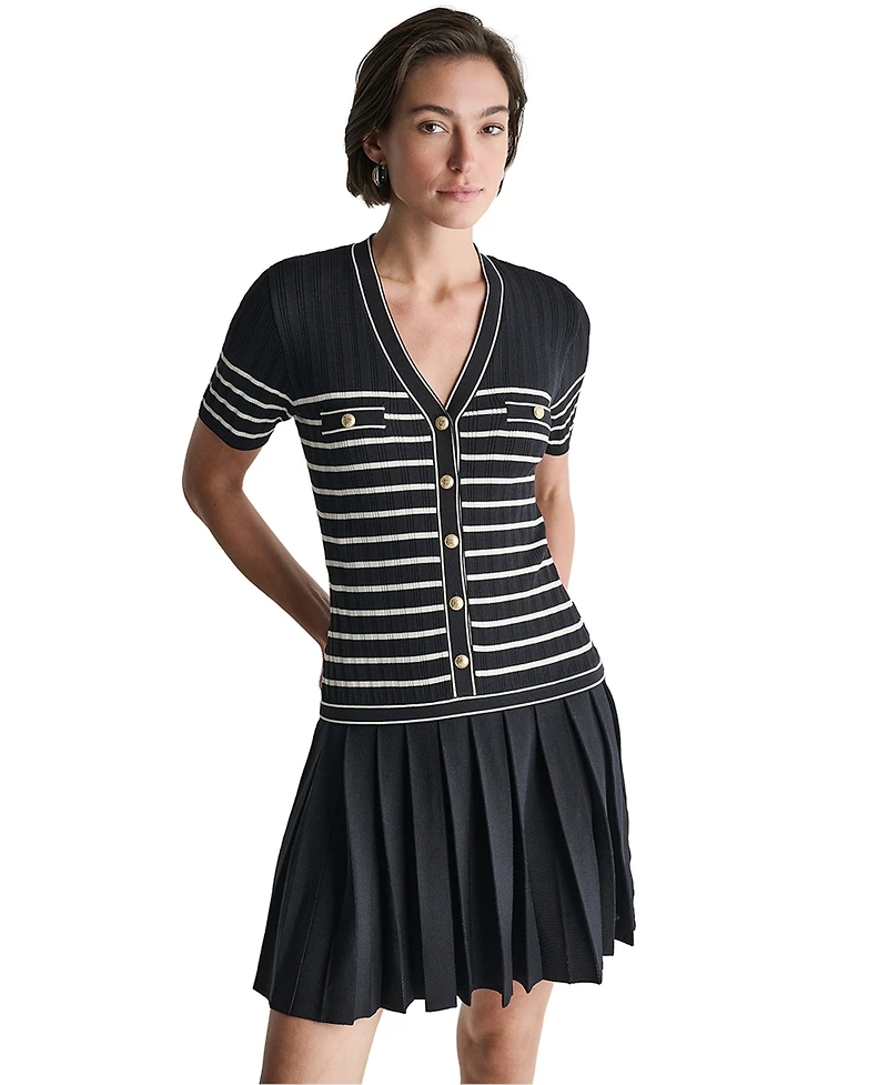 Bcbg Women's V-Neck Striped Drop-Waist Mini Dress