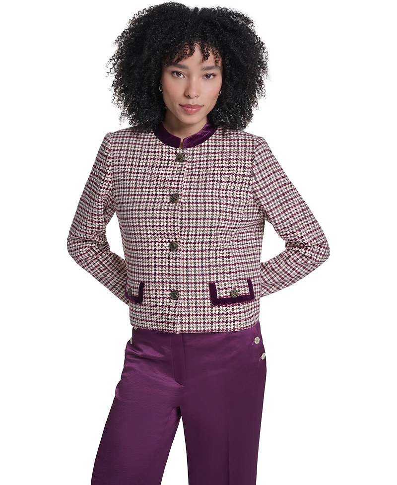 Karl Lagerfeld Paris Petite Plaid Cropped Jacket
