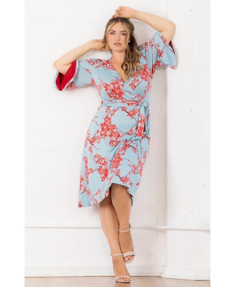 Kiyonna Plus Gemini Wrap Dress with Contrast Lined Sleeves