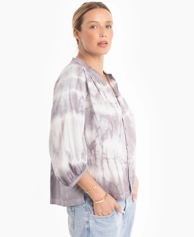 Ocean+Main Women's Tie-Dye Button-Front Peasant Top