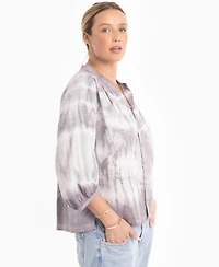 Ocean+Main Women's Tie-Dye Button-Front Peasant Top
