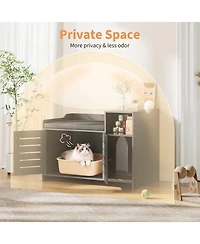 homfan Hidden Litter Box Furniture with Cushion, Mark Pad, Storage Shelf, Odor Control, Large Modern Wooden House Cabinet, Fits Most Boxes