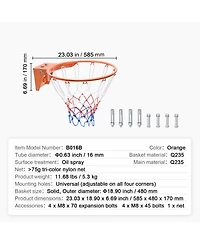 Sugift Wall Door Mounted Heavy Duty Basketball Flex Rim Goal Replacement Hoop With Net Indoor Outdoor
