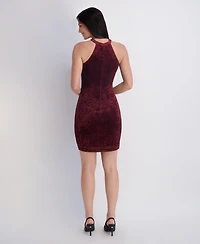 Siena Women's Keyhole Detail Sleeveless Velvet Mesh Dress