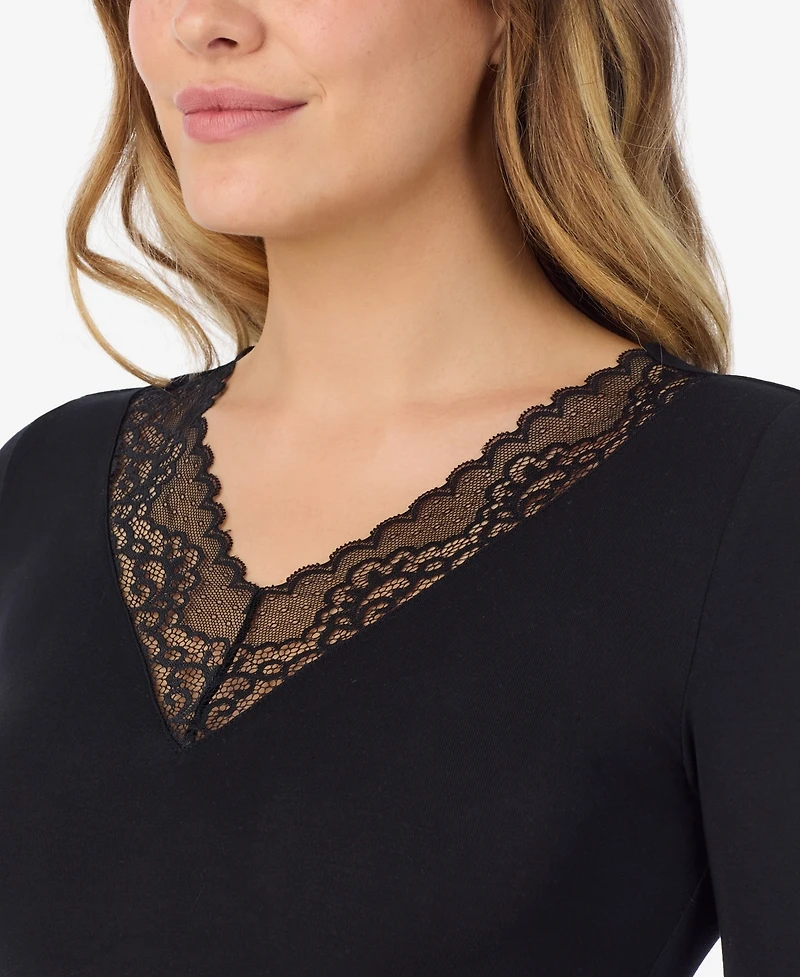 Cuddl Duds Women's Softwear with Stretch Long Sleeve V-Neck Lace Sleep Top