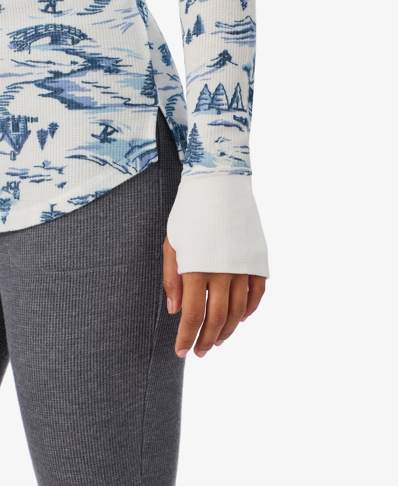 Cuddl Duds Women's Waffle-Knit Thermal Stretch Long-Sleeve Crew-Neck Top