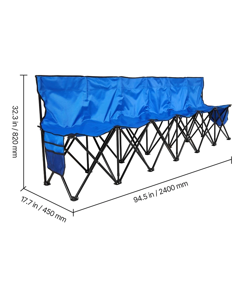 Sugift Portable 6-Seat Folding Soccer Bench with Side Pockets Carrying Bag and Back Rest