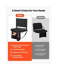 Sugift Folding Bleacher Chair Stadium Seat with Back Support Thick Cushion Shoulder Strap Cup Holder Pocket