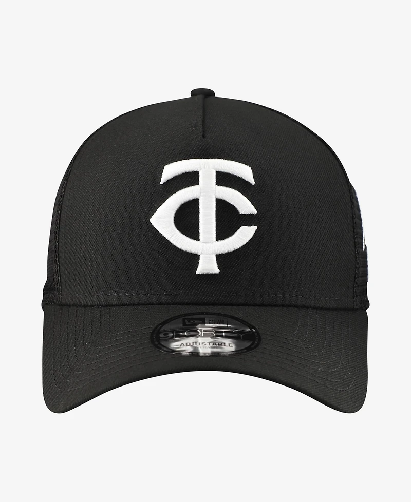 New Era Men's Black Minnesota Twins Side Script 9FORTY A-Frame Trucker Adjustable Hat