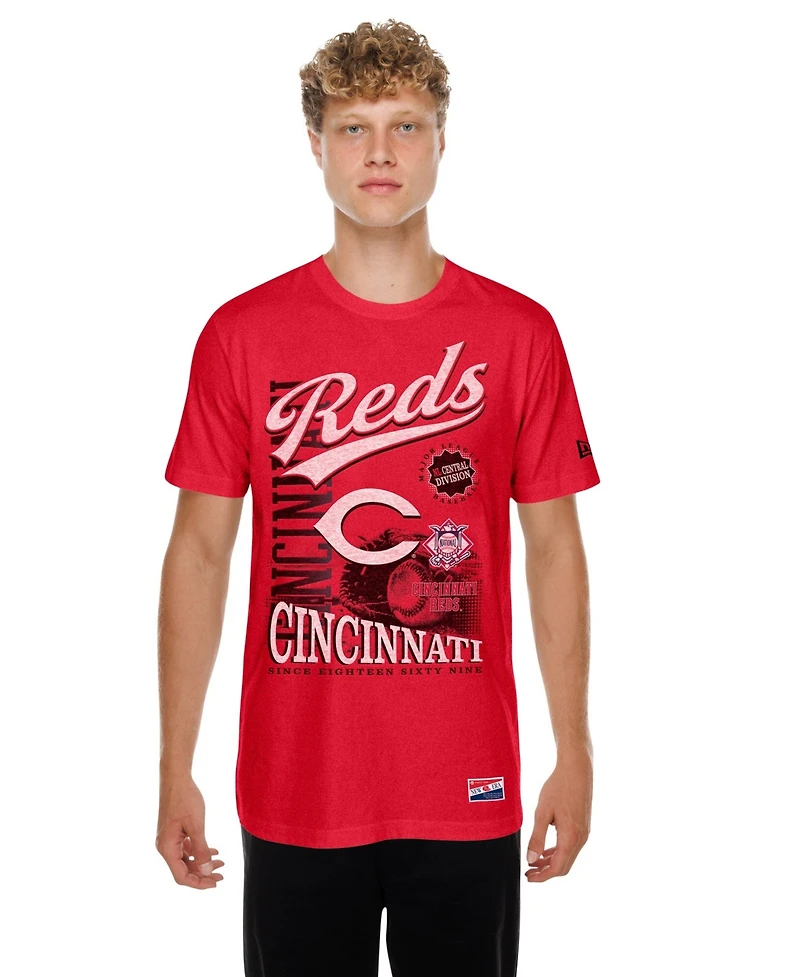 New Era Men's Red Cincinnati Reds Oversized Throwback Distressed T-Shirt
