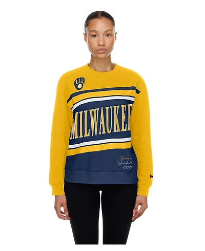 New Era Women's Milwaukee Brewers Crewneck Color Block Sweatshirt