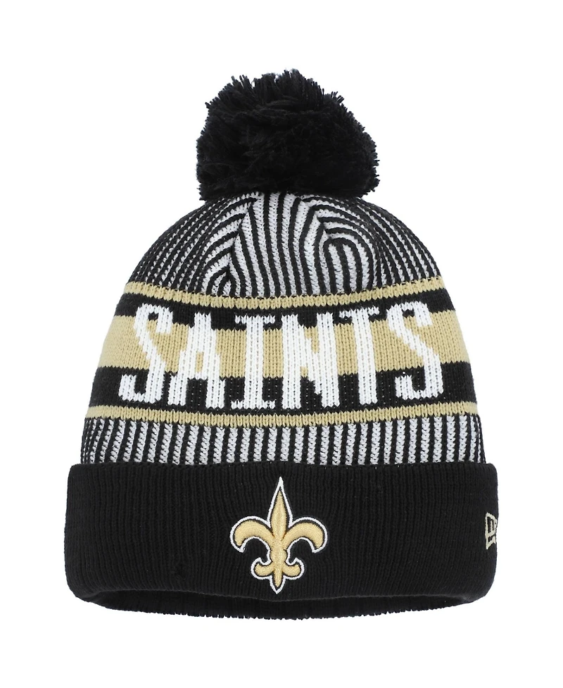New Era Big Boys and Girls Black New Orleans Saints Striped Cuffed Pom with Knit Hat