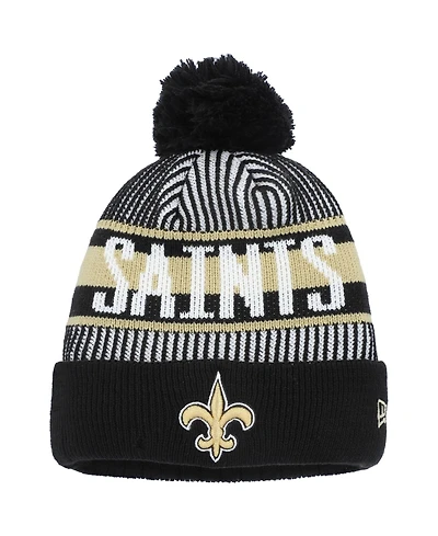 New Era Big Boys and Girls Black New Orleans Saints Striped Cuffed Pom with Knit Hat